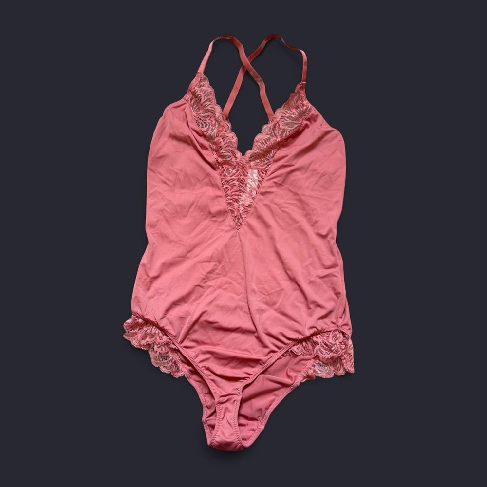 Auden Pink Lace Trim Bodysuit Size Small